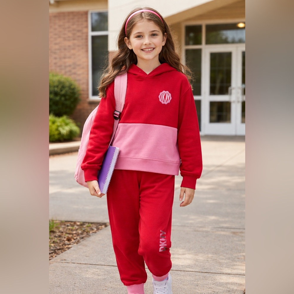 DKNY Kids Hoodie Red  and Pink Sweatpants Set